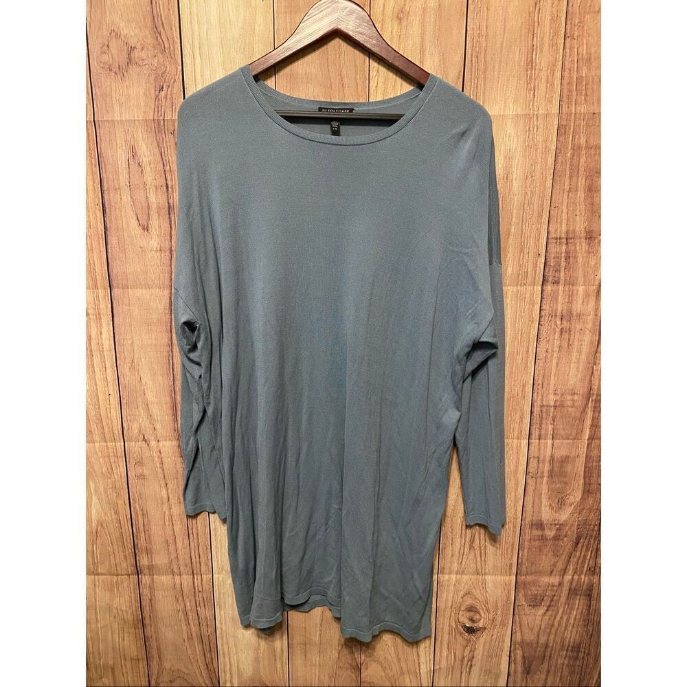 Eileen Fisher Large Sweater Dress Tunic Blue Italian Yarn top